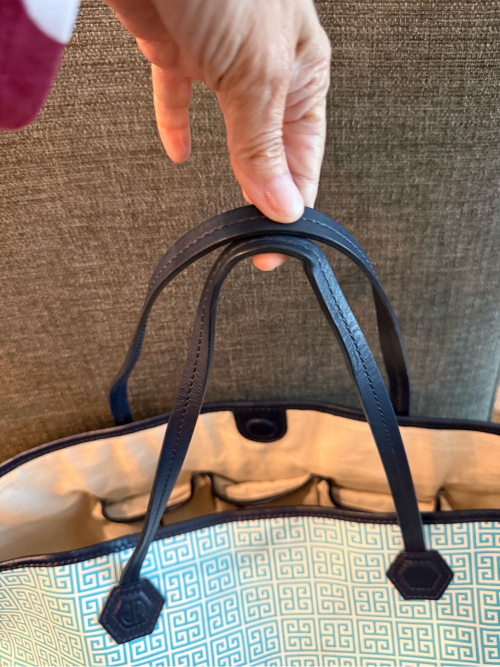 Jonathan Adler Duchess Medium E/W Tote Blue Greek Key – $198 Retail - Picture 11 of 11